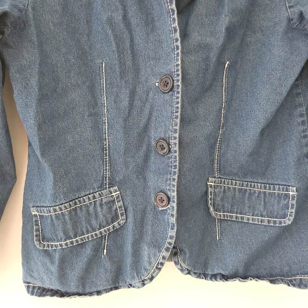 Hanna Andersson Girl Fall Denim Jacket Button Front Puff Sleeves Cotton 140